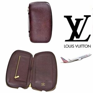 Louis Vuitton Atoll Taiga Large Travel Case Organizer Wallet Burgundy Gold LV